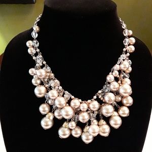 Vintage Pearl & Crystal Statement Necklace